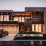 AI Generative Exterior of modern luxury house with garden and beautiful ...
